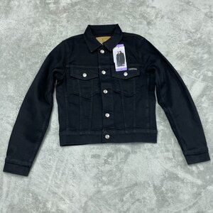 Calvin Klein XS Black Classic Trucker Denim Jacket Stretchy Fit d0157